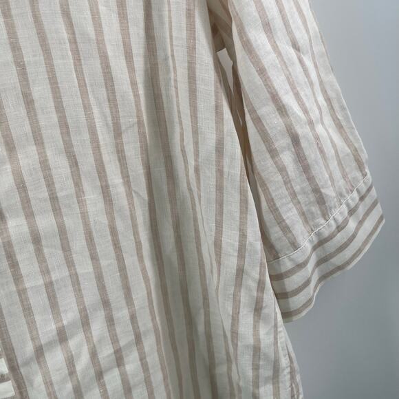 CHICO'S Shirt Size 12/14 No Iron Button Down 100% Linen Stripes White Neutral - Picture 9 of 13